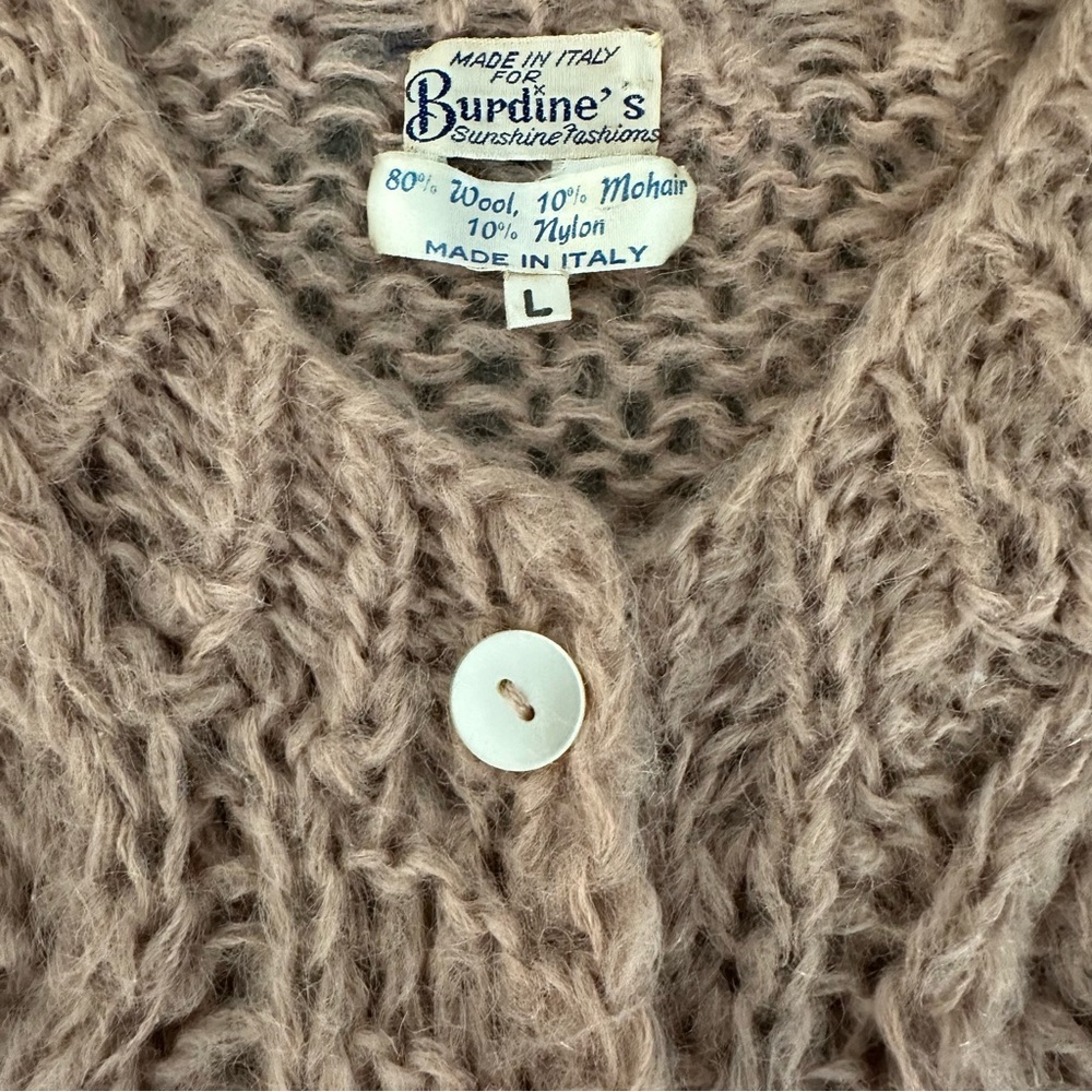Vintage Burdine’s Wool Mohair Beige Open Cable Knit Crew Neck Cardigan Size L - Picture 3 of 3